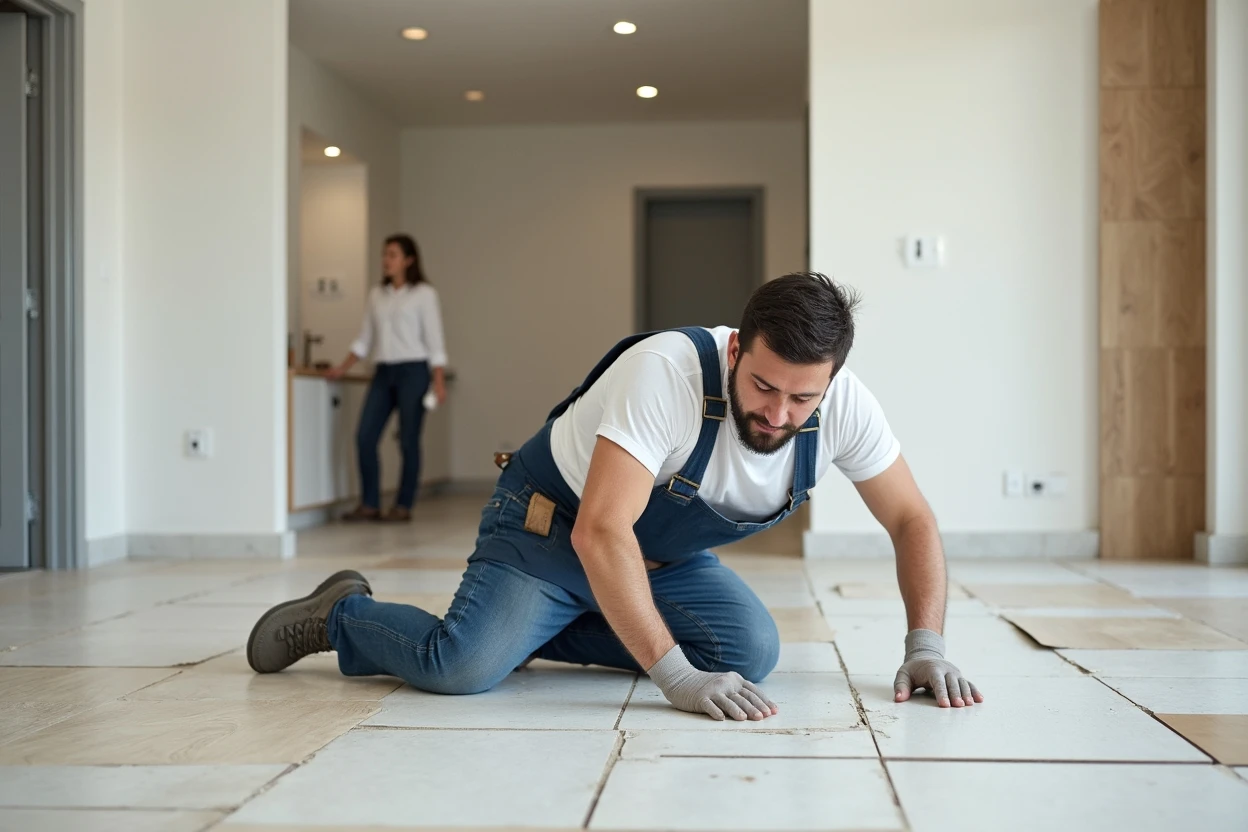 Instalación de piso laminado en interior con zócalos colocados